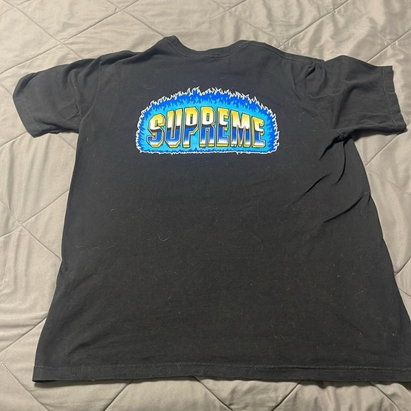 Supreme Chrome Tee Black Blue Flame Logo Size Medium - Picture 6 of 7